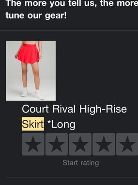 Cherry red Lululemon Court Rival skirt-long